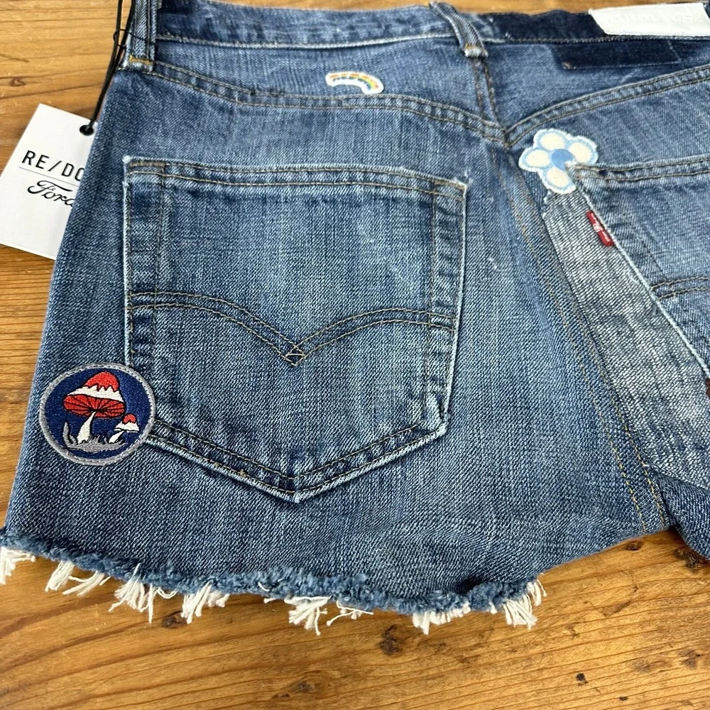 RE/DONE Levi's x Ford Jean Shorts 26 Patches Indigo Reconstructed Retail‎ $350